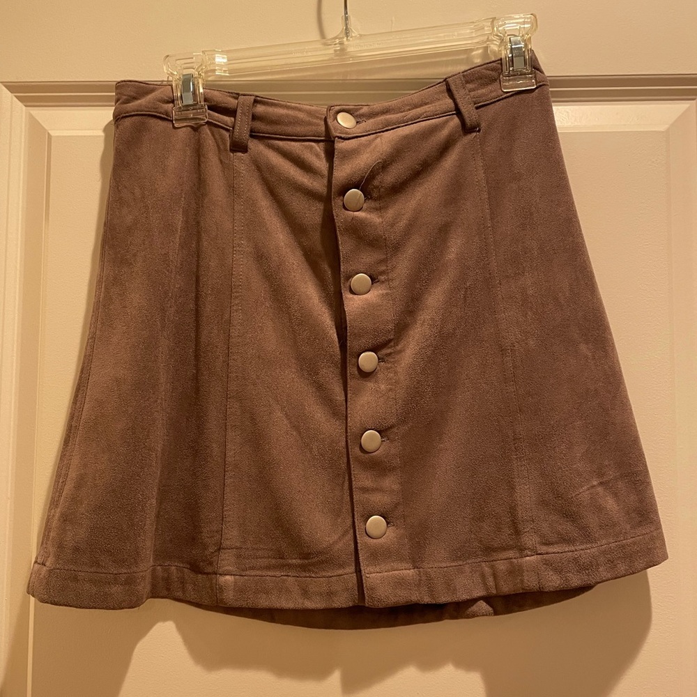 Suede mini button up skirt